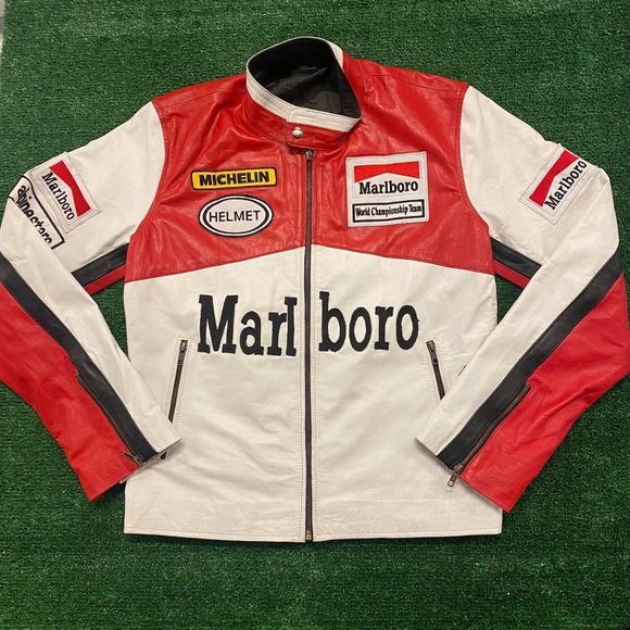Marlboro Vintage 90s Leather Racing Jacket - Picture 1 of 4